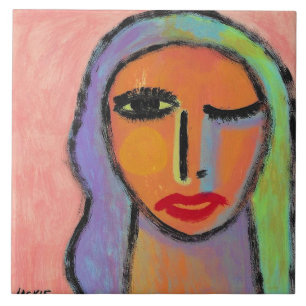 Carreau Portrait Abstrait coloré d'une femme