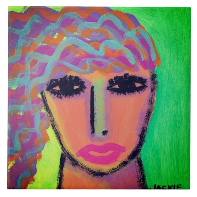 Carreau Portrait Abstrait coloré d'une femme (Devant)