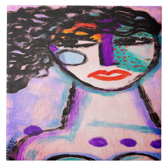 Carreau Portrait Abstrait coloré d'une femme (Devant)