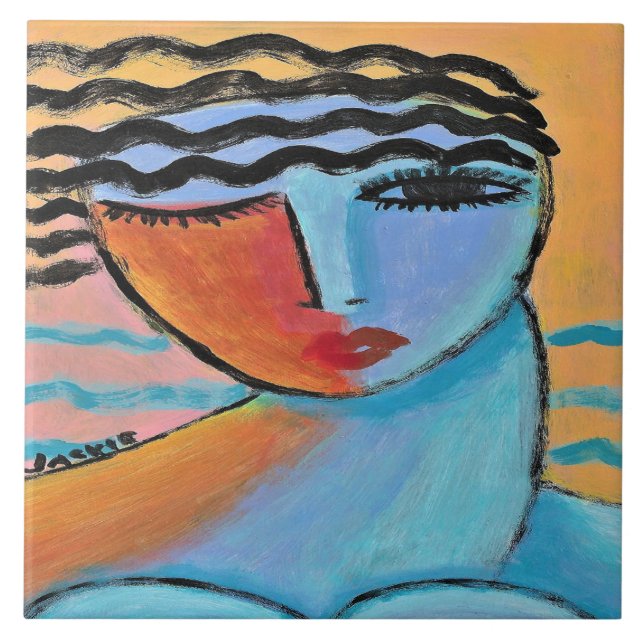 Carreau Portrait Abstrait du matin d'une femme (Devant)