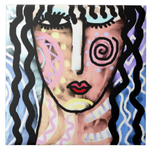 Carreau Portrait Abstrait funky d'une femme