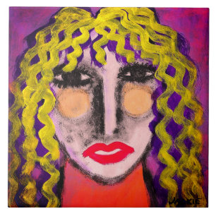 Carreau Portrait Abstrait funky d'une femme