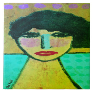 Carreau Portrait Abstrait funky d'une femme