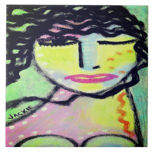 Carreau Portrait Abstrait funky d'une femme