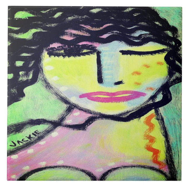Carreau Portrait Abstrait funky d'une femme (Devant)