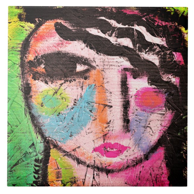 Carreau Portrait abstrait funky sur panneau OSB (Devant)