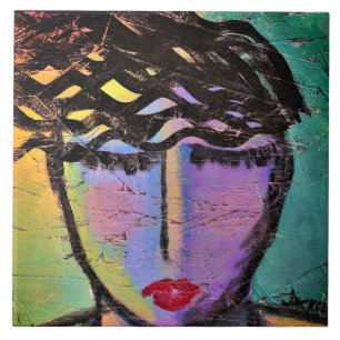 Carreau Portrait Abstrait original d'une femme sur le tabl