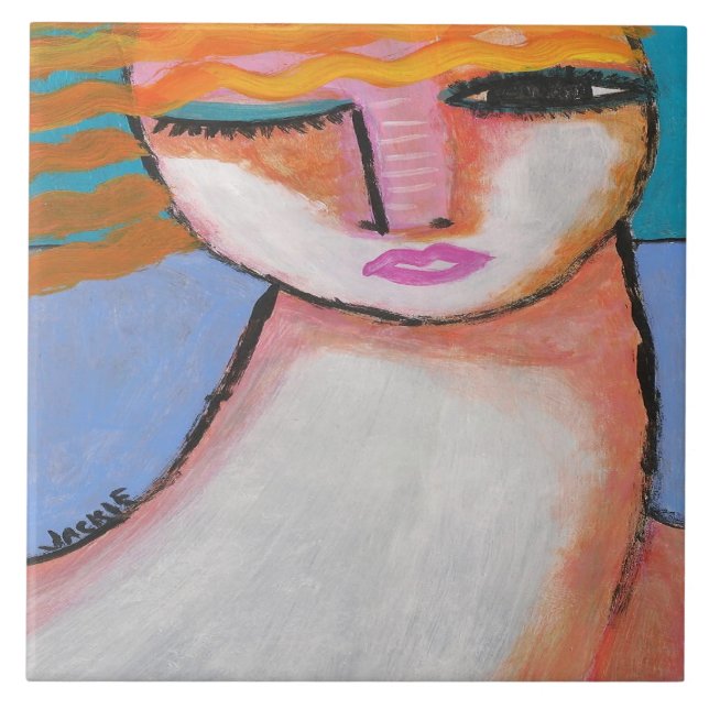 Carreau Portrait Abstrait paisible d'une femme (Devant)