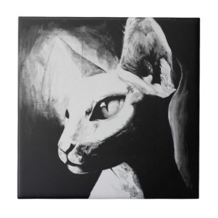 Carreau Portrait artistique de chat Sphynx noir et blanc e