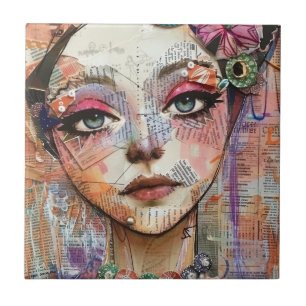 Carreau Portrait d'art en collage multimédia (11)