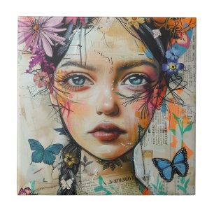 Carreau Portrait d'art en collage multimédia (9)