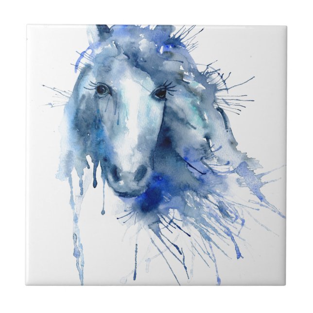 Carreau Portrait de cheval d'aquarelle avec l'éclaboussure (Devant)