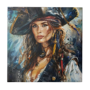Carreau Portrait de femme pirate à l'aquarelle