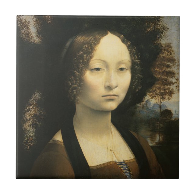 Carreau Portrait de Ginevra Benci de Léonard de Vinci (Devant)