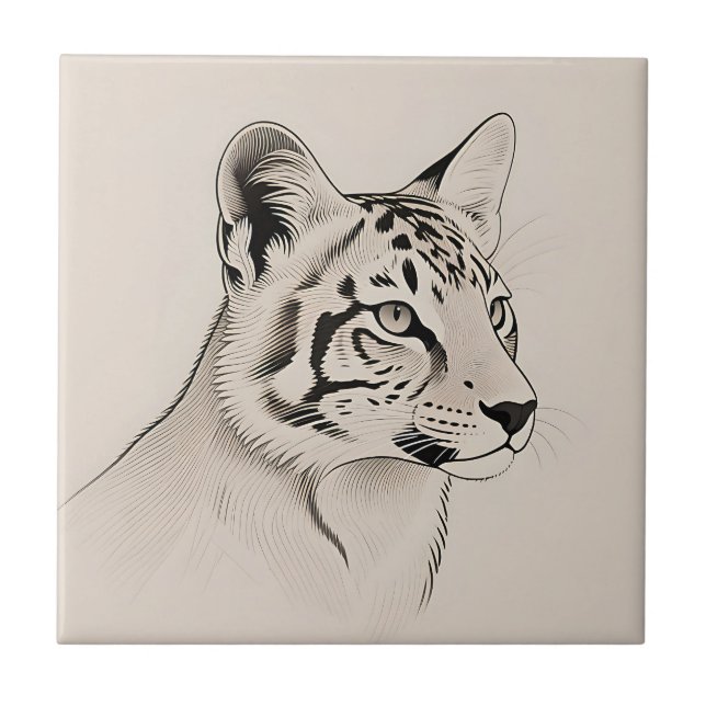 Carreau Portrait détaillé du Lynx en ligne art (Devant)
