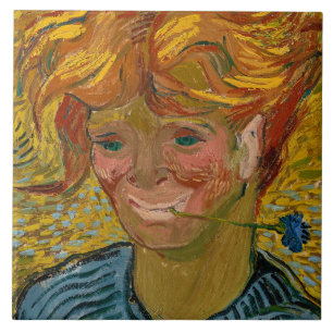 Carreau Portrait d'un jeune homme avec Cornflower, Van Gog