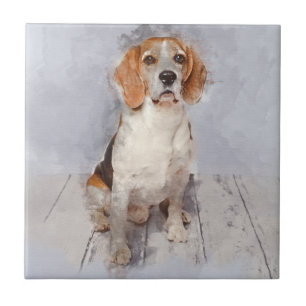 Carreau Portrait mignon d'aquarelle de beagle