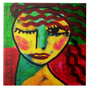 Carreau Portrait numérique Abstrait d'une femme
