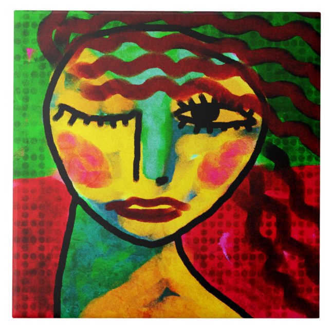 Carreau Portrait numérique Abstrait d'une femme (Devant)