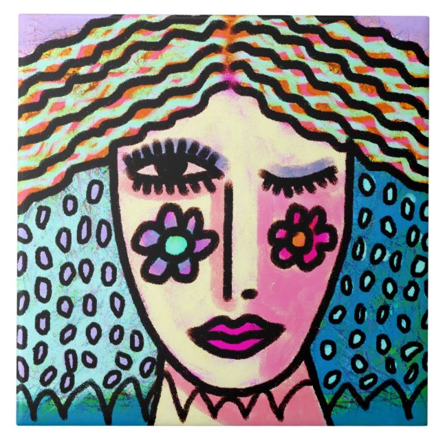 Carreau Portrait numérique Abstrait funky d'une femme (Devant)