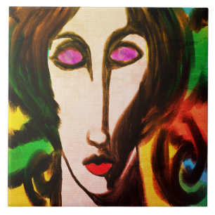 Carreau Portrait numérique abstrait original d'une femme