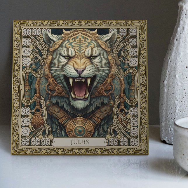 Carreau Portrait personnalisé Tribal Tiger Spirit (Créateur téléchargé)