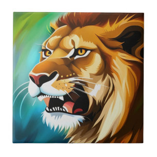 Carreau Portrait Posé côté Lion rugissant-57566