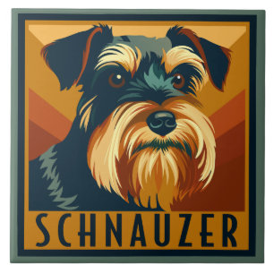 Carreau Portrait rétro Schnauzer noir et argent