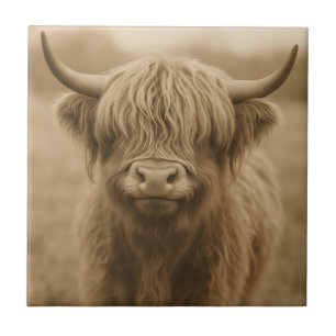 Carreau Portrait sépia de vache des Highlands