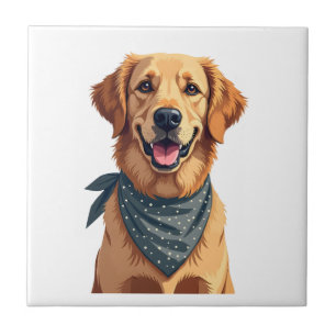Carreau Portrait vintage de Golden Retriever avec Ba color