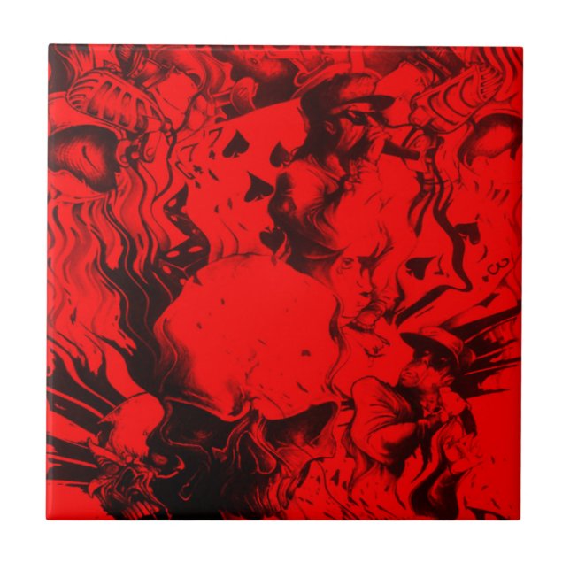 Carreau Portraits de musiciens de pop dans Vibrant rouge c (Devant)