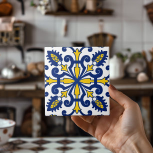 Carreau Portugais Azulejo Classique Décoratif Bleu Jaune