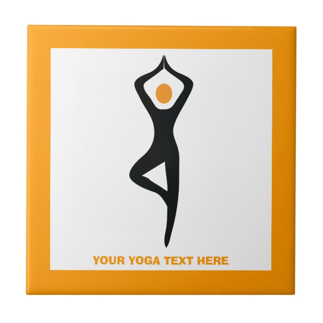 Carreau Pose de yoga noir, orange personnalisé (Devant)