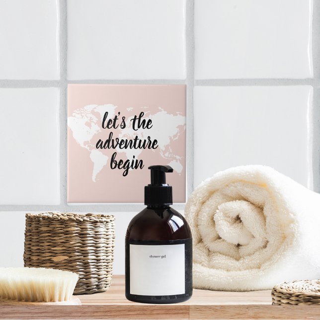 Carreau Positive rose Commençons l'aventure Carte du Monde (Créateur téléchargé)