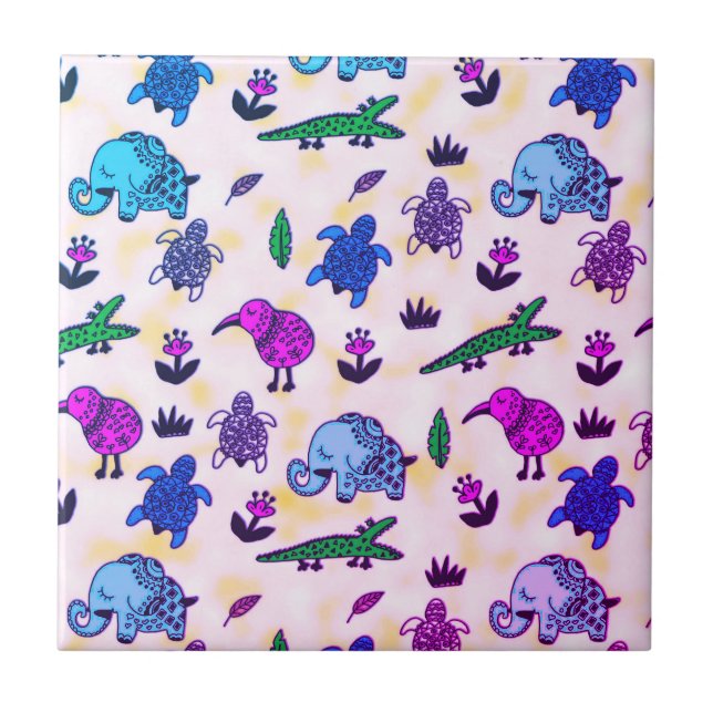 Carreau Poster de animal coloré (Devant)