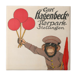 Carreau Poster De Cirque vintage D'Un Singe Portant Des Ba
