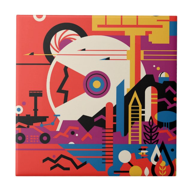 Carreau Poster spatial Retro - Programme d'exploration de  (Devant)