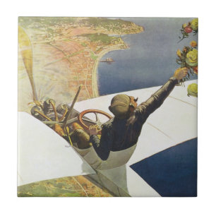 Carreau Poster Vintage voyage, avion au-dessus de Nice Fra