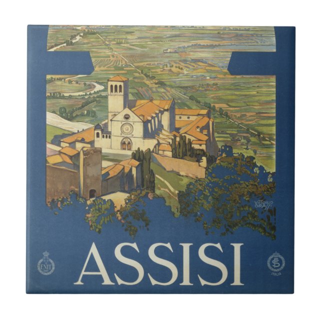 Carreau Poster Vintage voyage D'Assise, Italie (Devant)