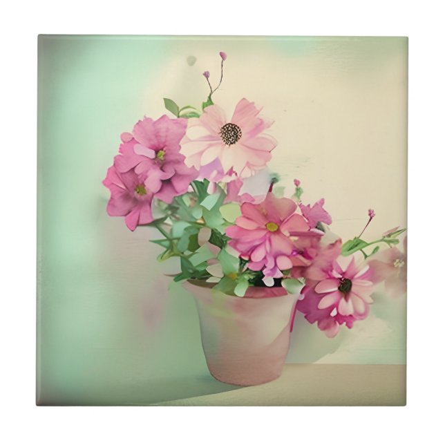Carreau Pot de fleurs d'aquarelle rose (Devant)