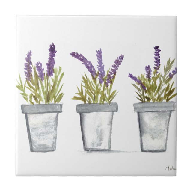 Carreau Pots d'herbe lavande aquarelle cuisine pourpre (Devant)