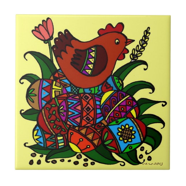 Carreau Poule et art populaire d'Ukrainien de Pysanky (Devant)