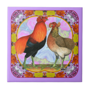 Carreau Poules Araucana Art Nouveau