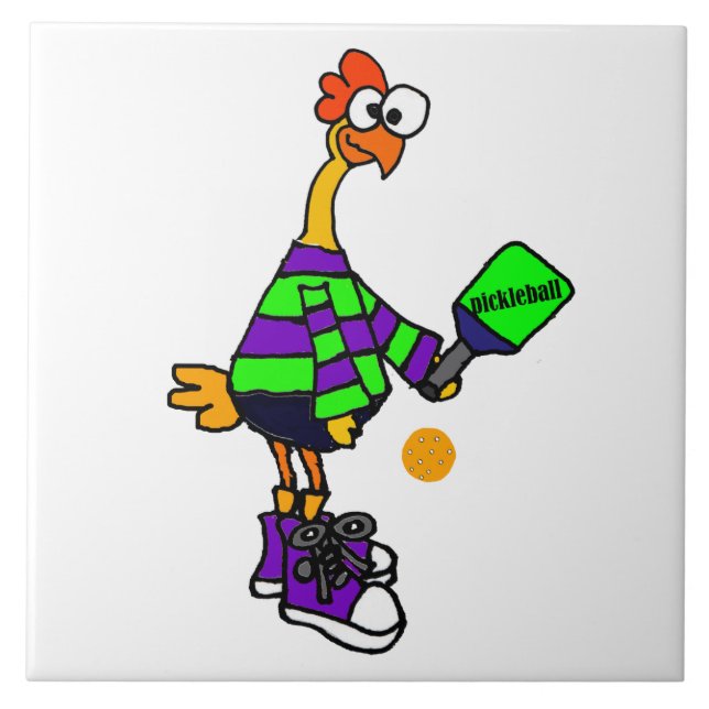 Carreau Poulet en caoutchouc drôle jouant Pickleball (Devant)