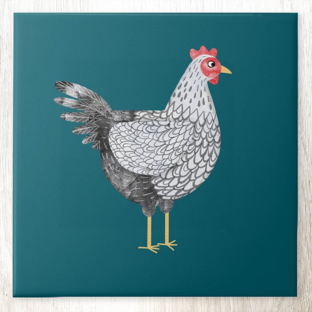 Carreau Poulet Wyandotte à l'aquarelle amusant (Fun Wyandotte Chicken hen watercolor art ceramic tile)