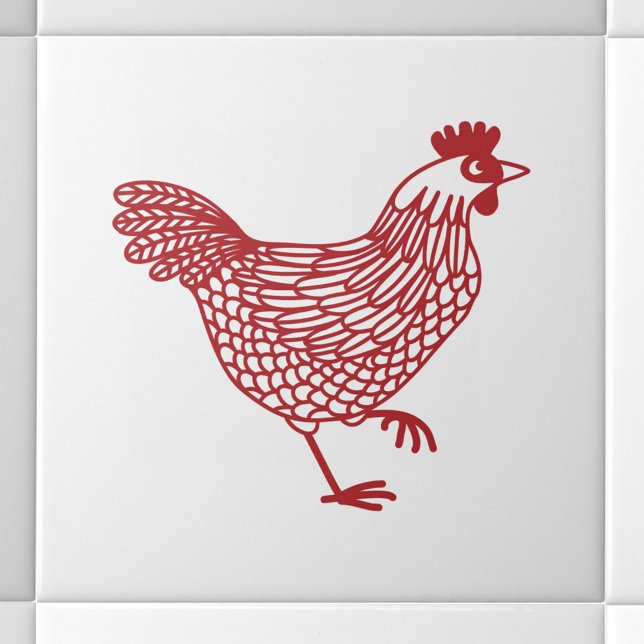 Carreau Poulets (Chicken hen red and white ceramic tile)