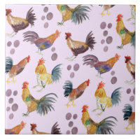Poulets et oeufs colorés Motif Aquarelle violet vi