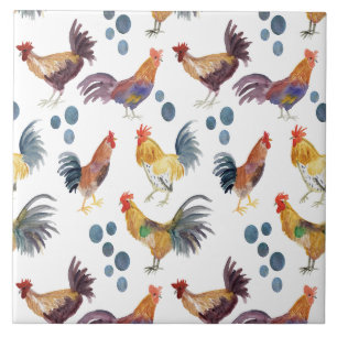Carreau Poulets et oeufs colorés tuile motif