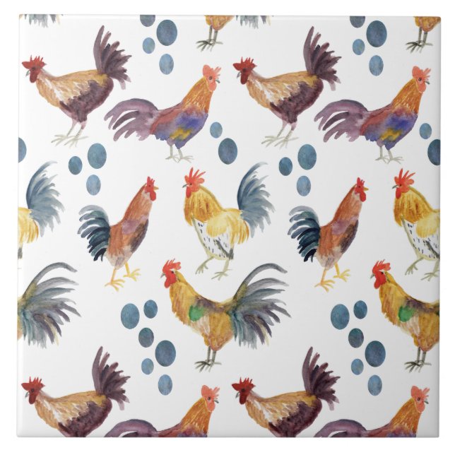 Carreau Poulets et oeufs colorés tuile motif (Devant)