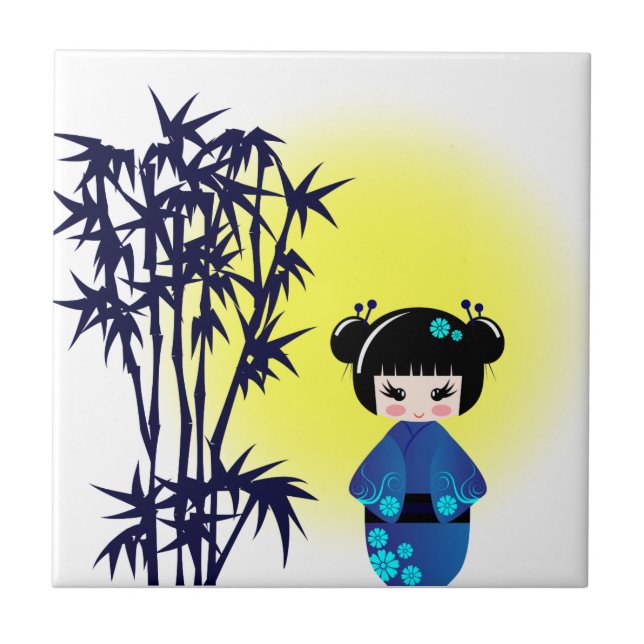 Carreau Poupée japonaise de kokeshi au bambou pendant le (Devant)